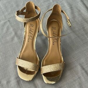 Wild Pair Strap gold heels. Women Size 5 1/2.